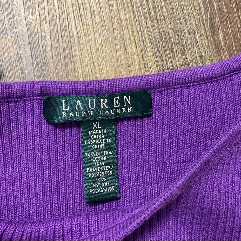Lauren Ralph Lauren Purple and Black Striped Sweater‎ 3 Shoulder Gold Buttons XL